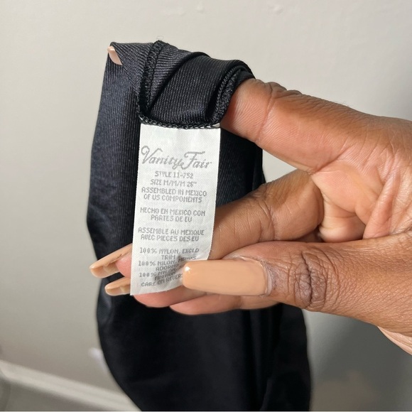 VTG Vanity Fair Women Nylon Slip Skirt Small Black Lace Trim Side‎ Slit Elastic - Picture 3 of 6